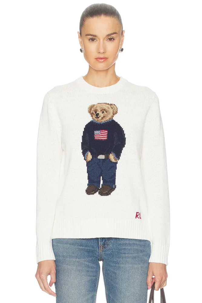Linen Bear Sweater Long Sleeve Pullover