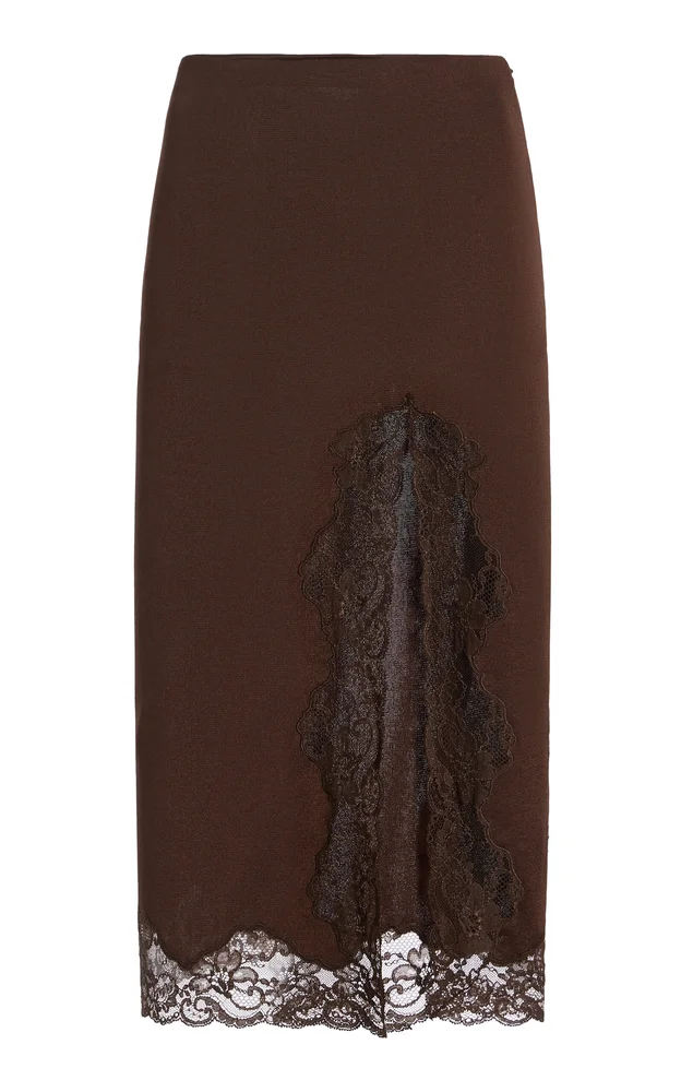 Lace Slit Knit Knee-Length Skirt