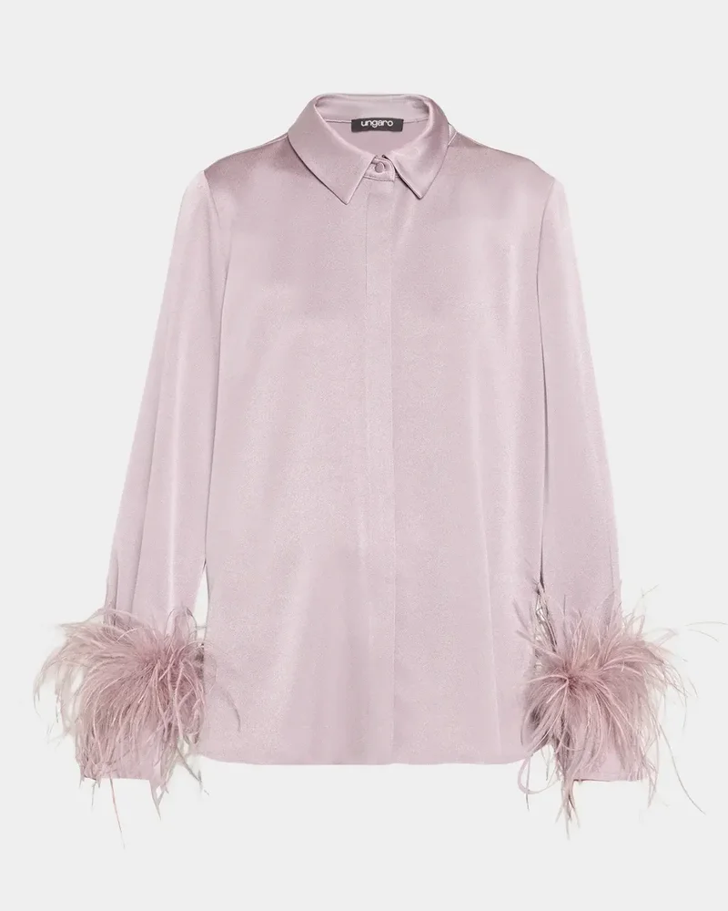 Luna Feather-Cuff Satin Blouse