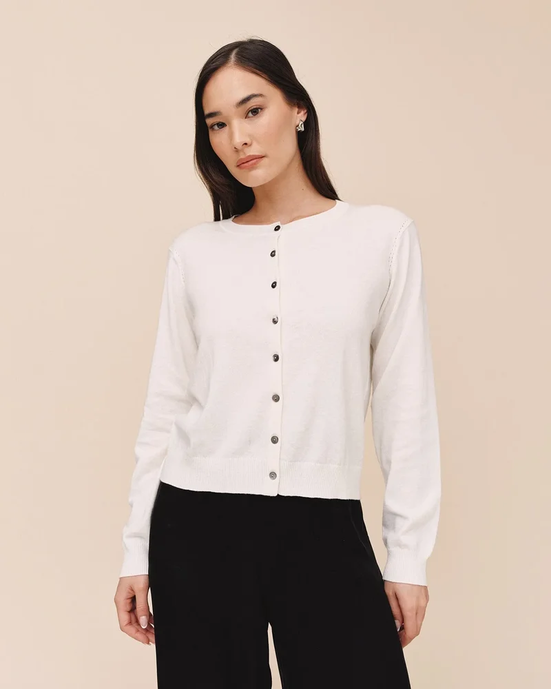 Crew Neck Cardigan - Ivory