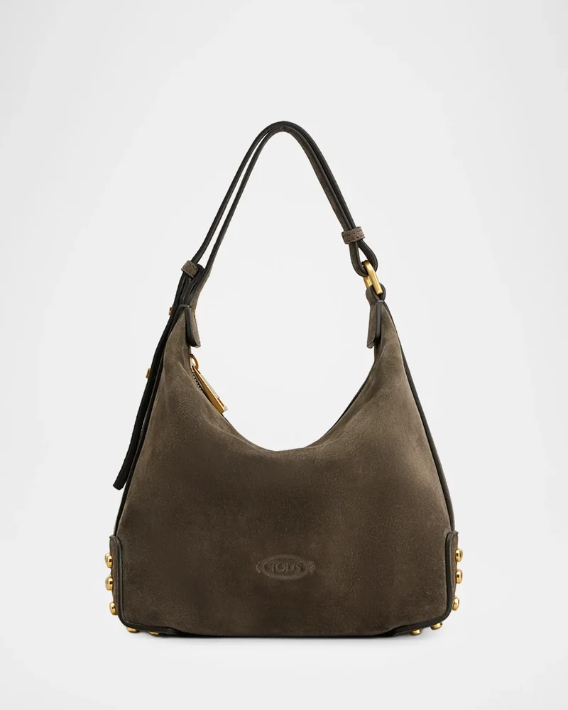 Studded Suede Hobo Bag