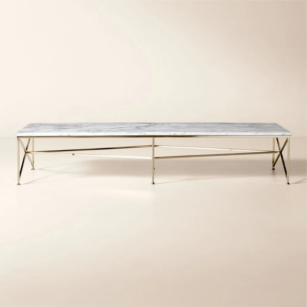 Irwin 79" White Marble and Brass Coffee Table by Paul McCobb