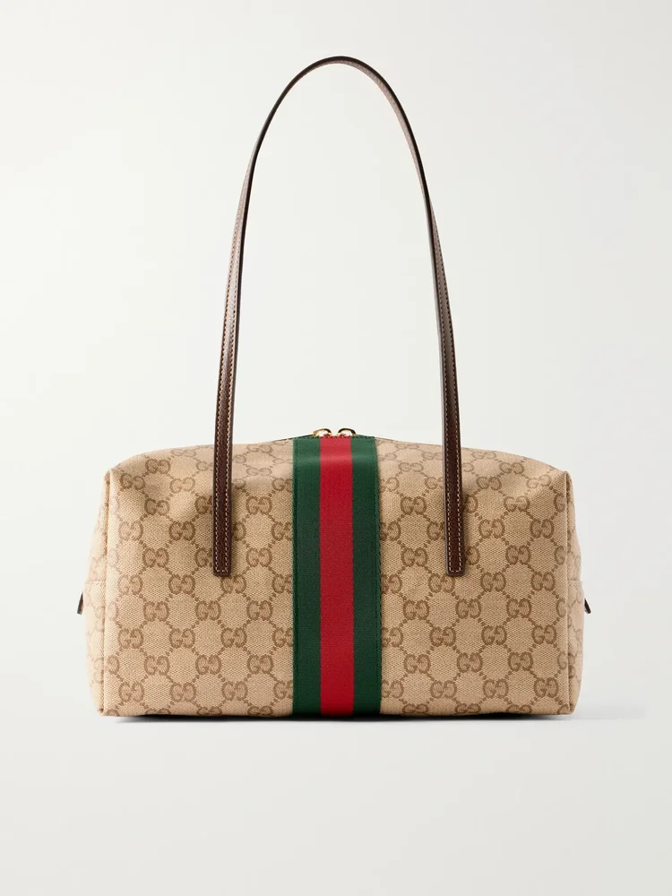 Gucci Boston leather-trimmed coated canvas-jacquard shoulder bag