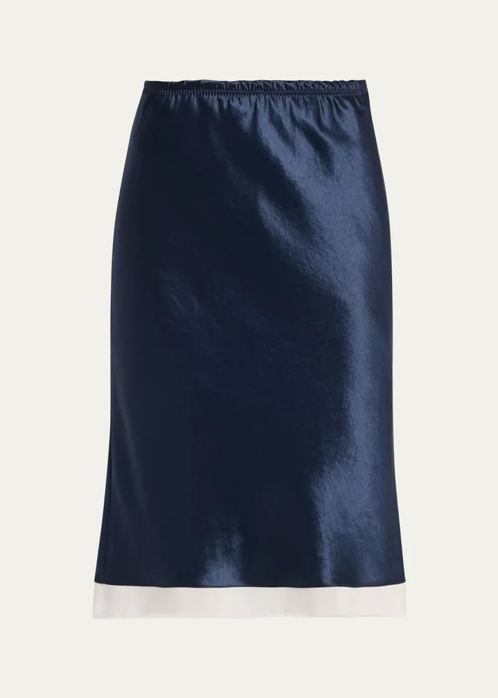 Ribbon-Trim Bias Satin Midi Skirt