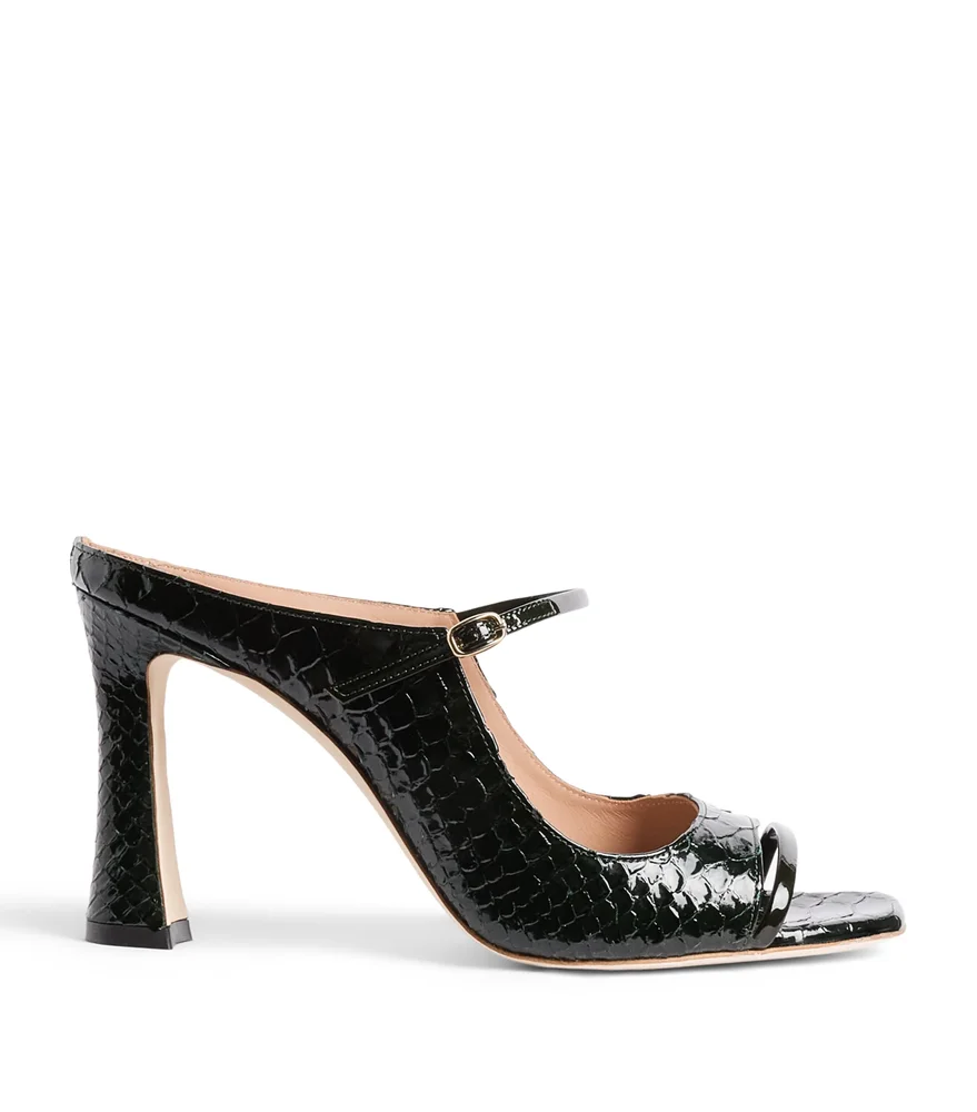 Croc-Embossed Leather Rania Heeled Mules 90