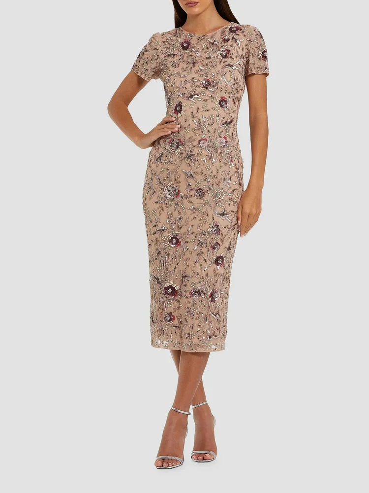 Sequin-Embellished Mesh Midi-Dress