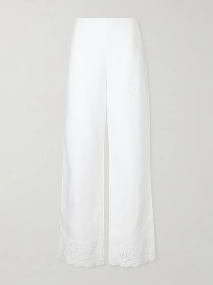 Oscar Embroidered Linen Straight Leg Pants