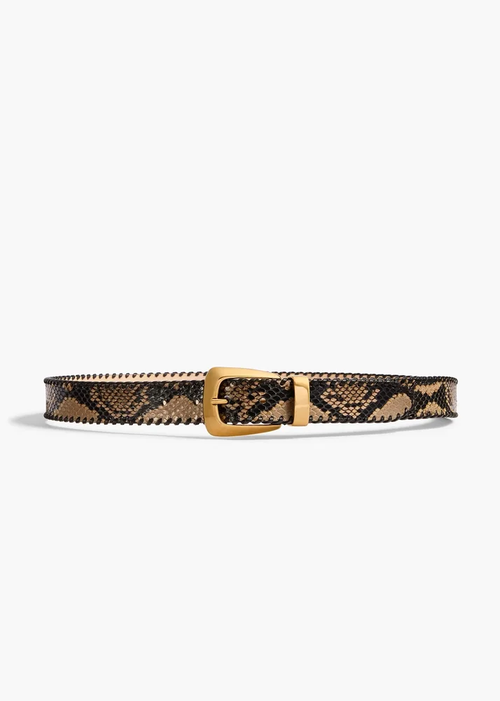Benny Belt with Whipstitch in Python-Embossed Taupe and Gold