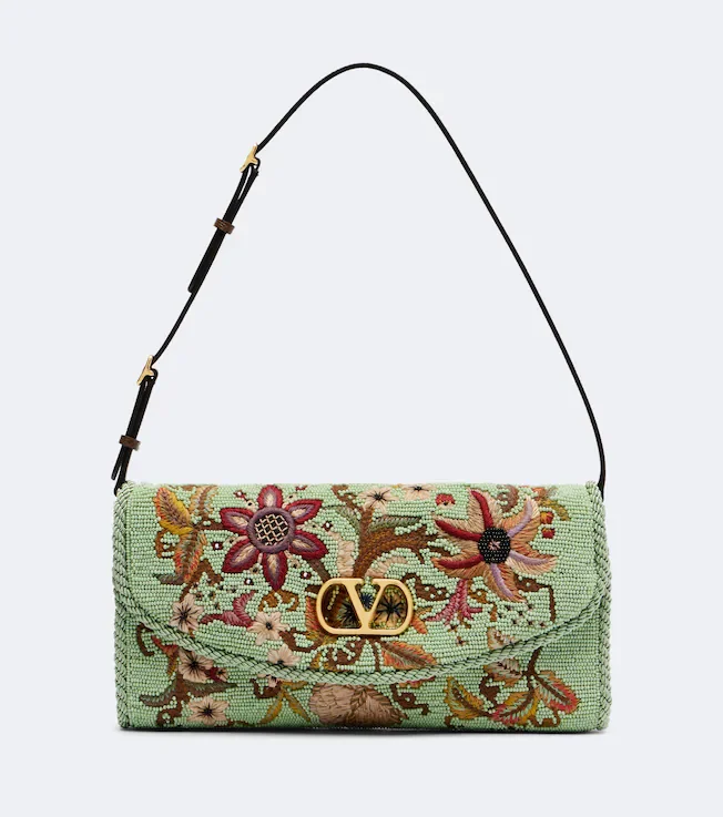 DeVain Small beaded floral shoulder bag in green