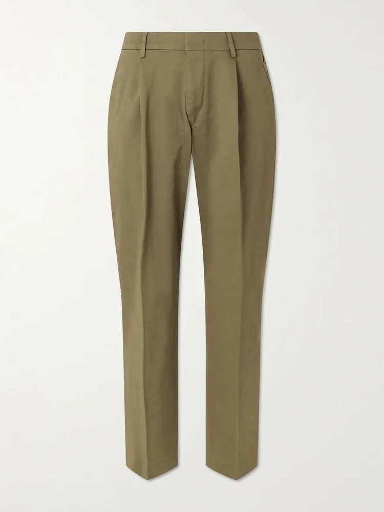 Kay 1420 Wide-Leg Pleated Organic Cotton-Blend Twill Trousers