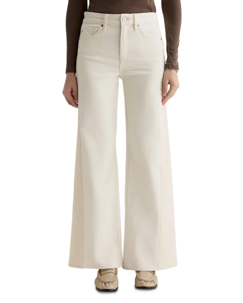 Saige Mid Rise Wide Leg Jeans in Powder/Ecru