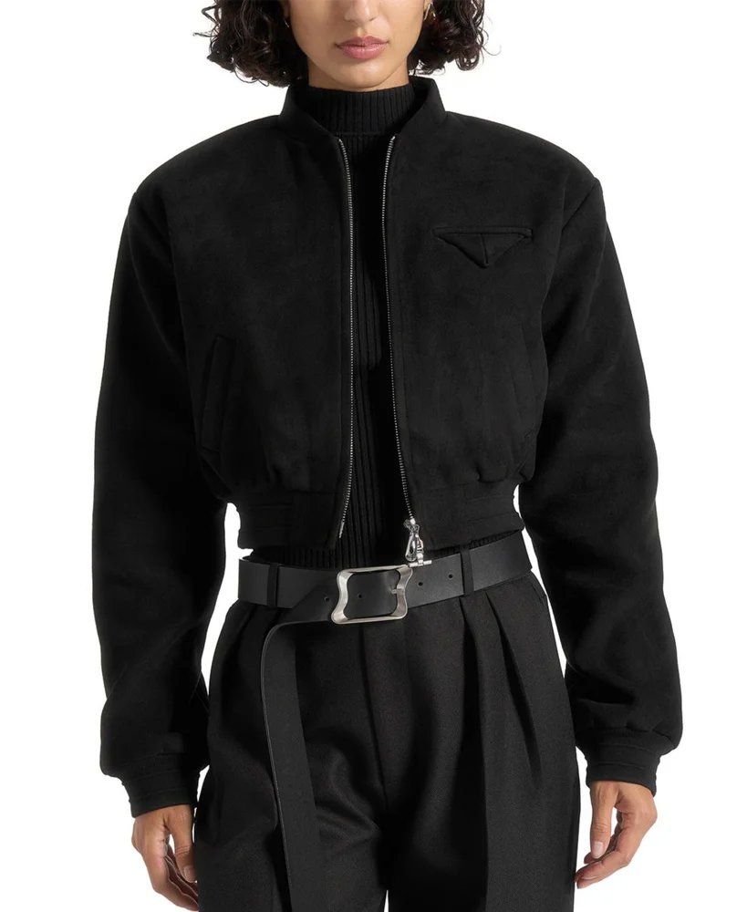 Monique Suede Wide Shoulder Bomber Jacket