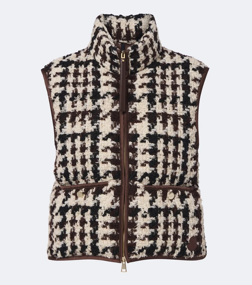 Leather-trimmed wool and cotton-blend vest