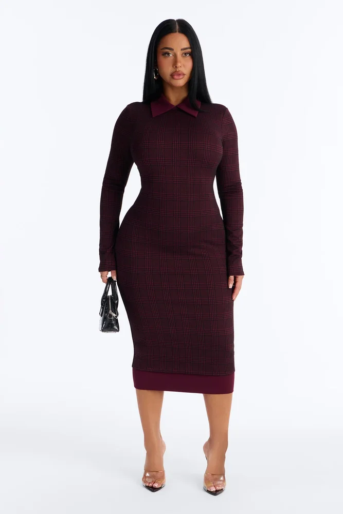 Tori Collar Houndstooth Midi Dress