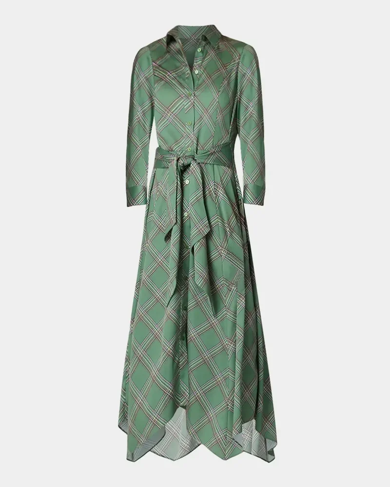 Laine Plaid Charmeuse Midi Shirtdress