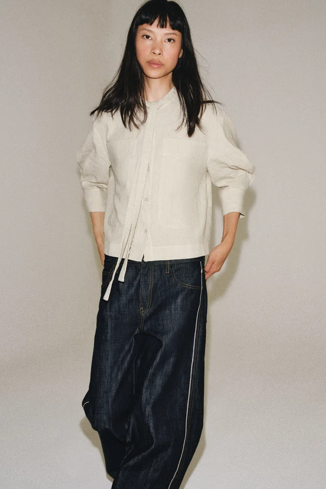ZW Collection Linen Blend Tie-front Shirt