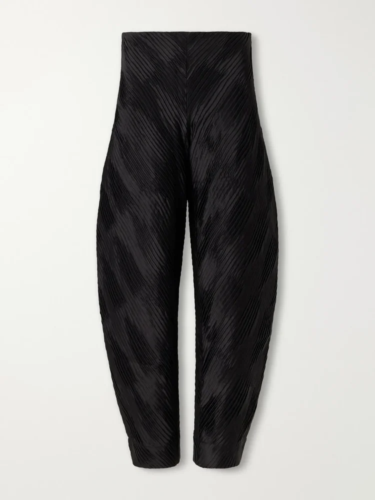 Plissé satin tapered pants