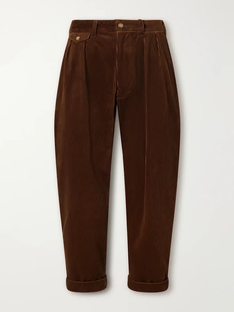 Tapered Pleated Cotton-Corduroy Trousers