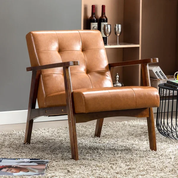 Havva 21.65'' Wide Tufted Artificial Leather Mid-Century Modern Armchair