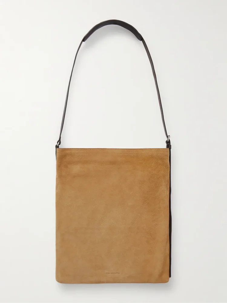 Leather-Trimmed Suede Messenger Bag
