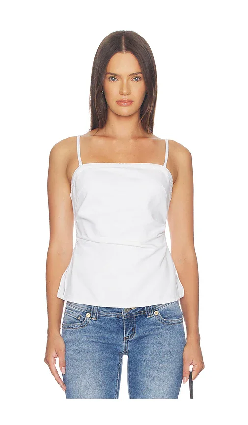 Airy Denim Ruched Squareneck Tank