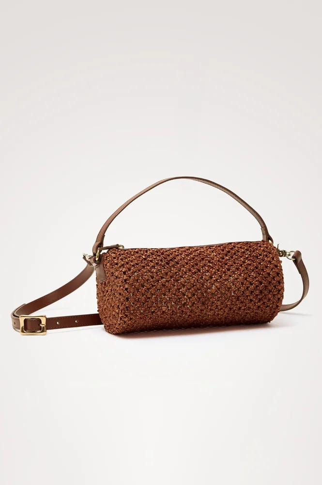 COMO MINI BARREL BAG - COGNAC RAFFIA