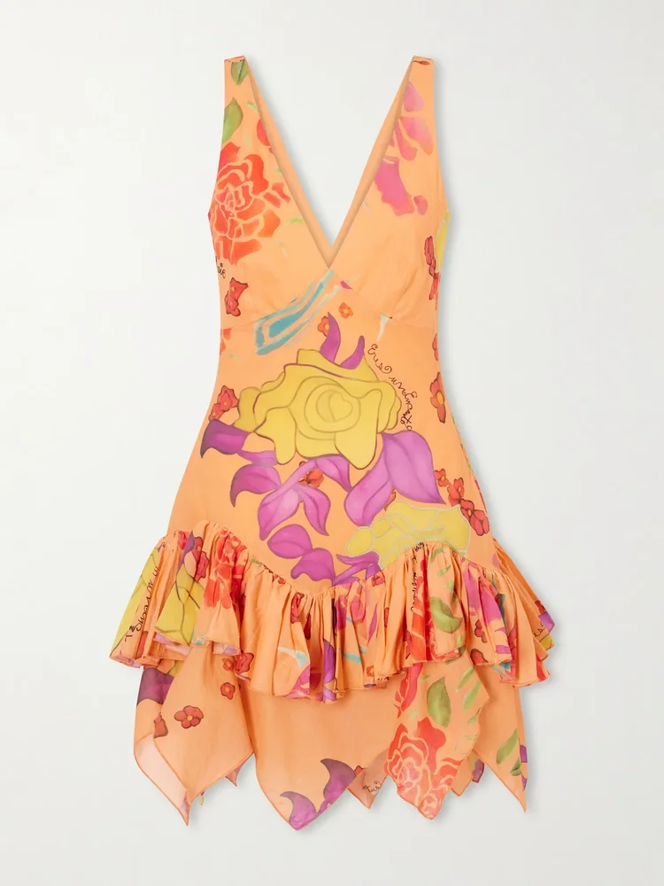 Guava Flores ruffled printed cotton-voile mini dress