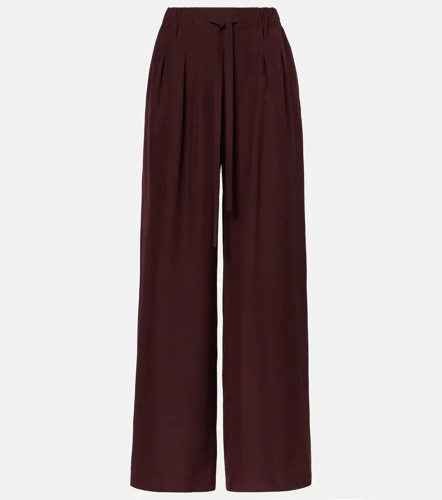 Pleated silk straight pants