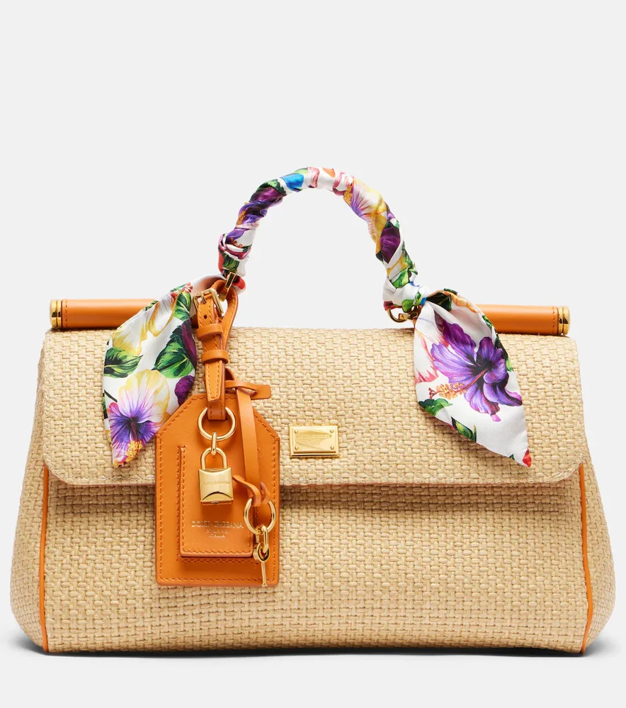 Sicily Small raffia top-handle bag