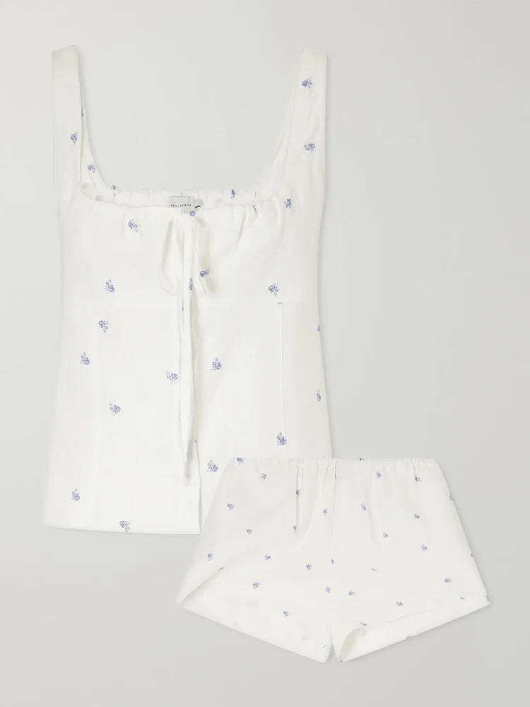 Floral-printed linen pajama set