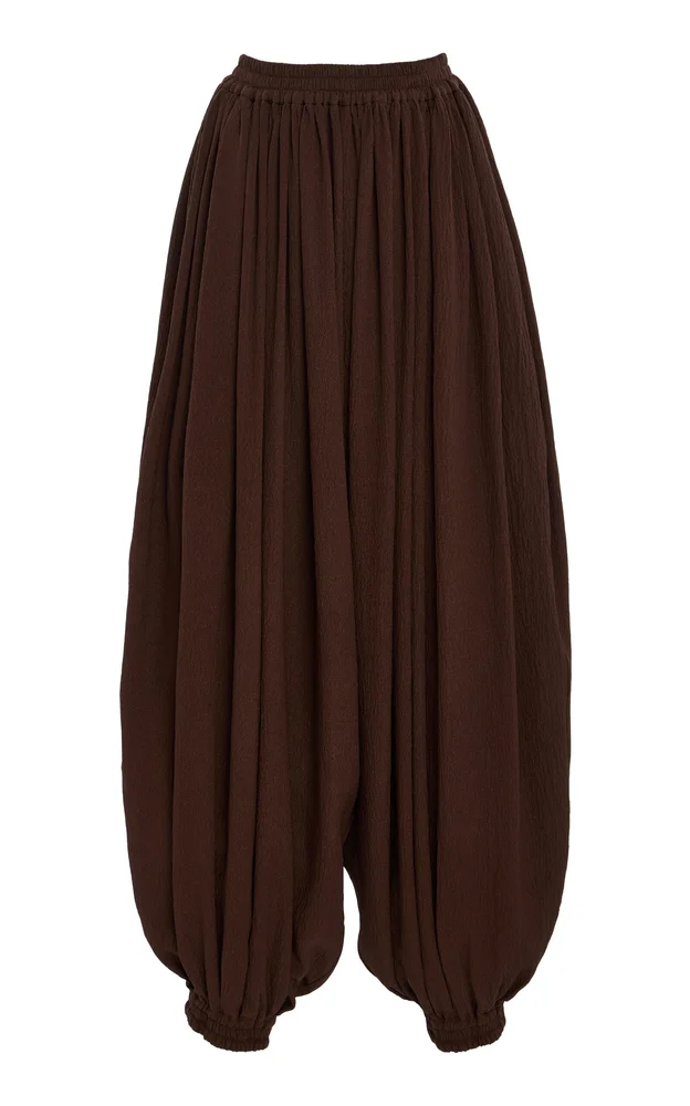 Sarouel Relaxed Silk Seersucker Wide-Leg Pants