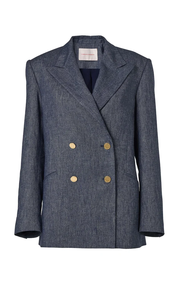 Double-Breasted Linen-Cashmere Blend Blazer