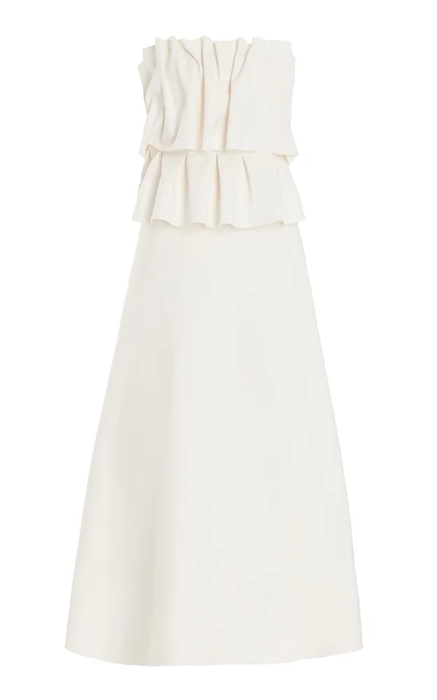 Ruffled Stretch-Crepe Strapless Midi Dress