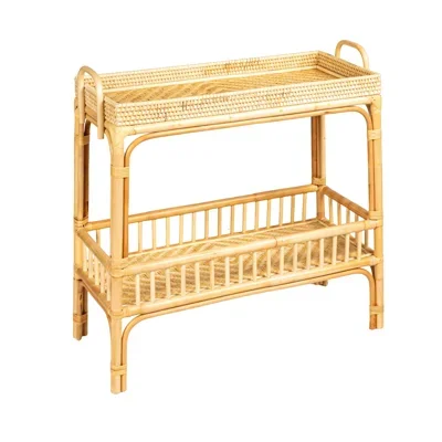 Rattan and Bamboo Console Table with Shelf