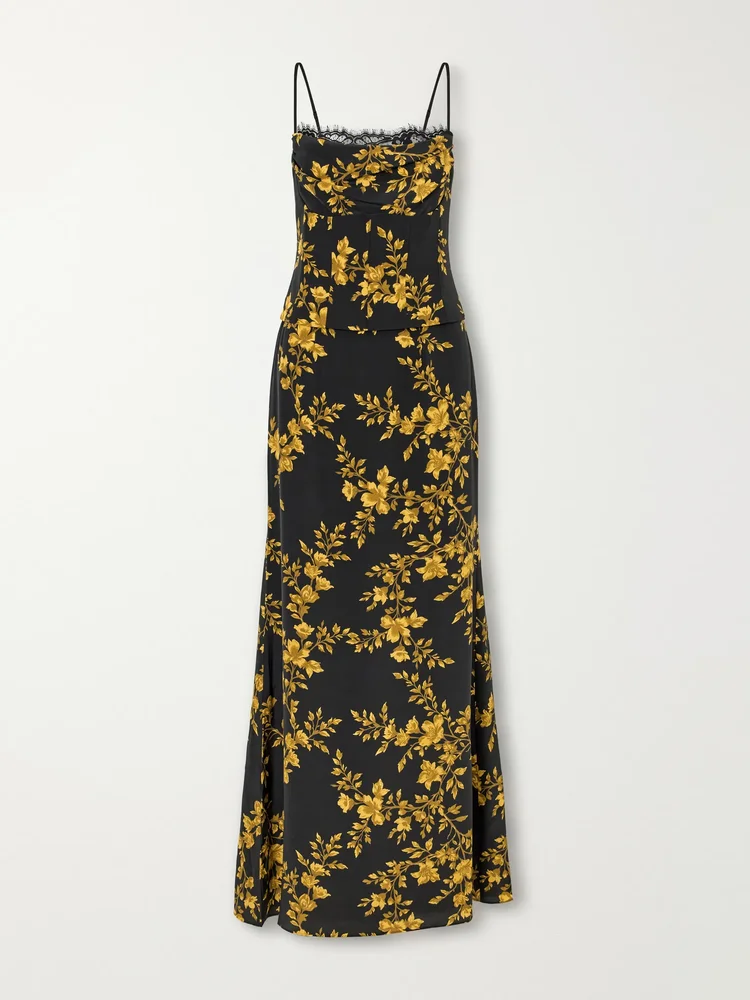 Gilded Floral printed silk-crepe de chine maxi dress