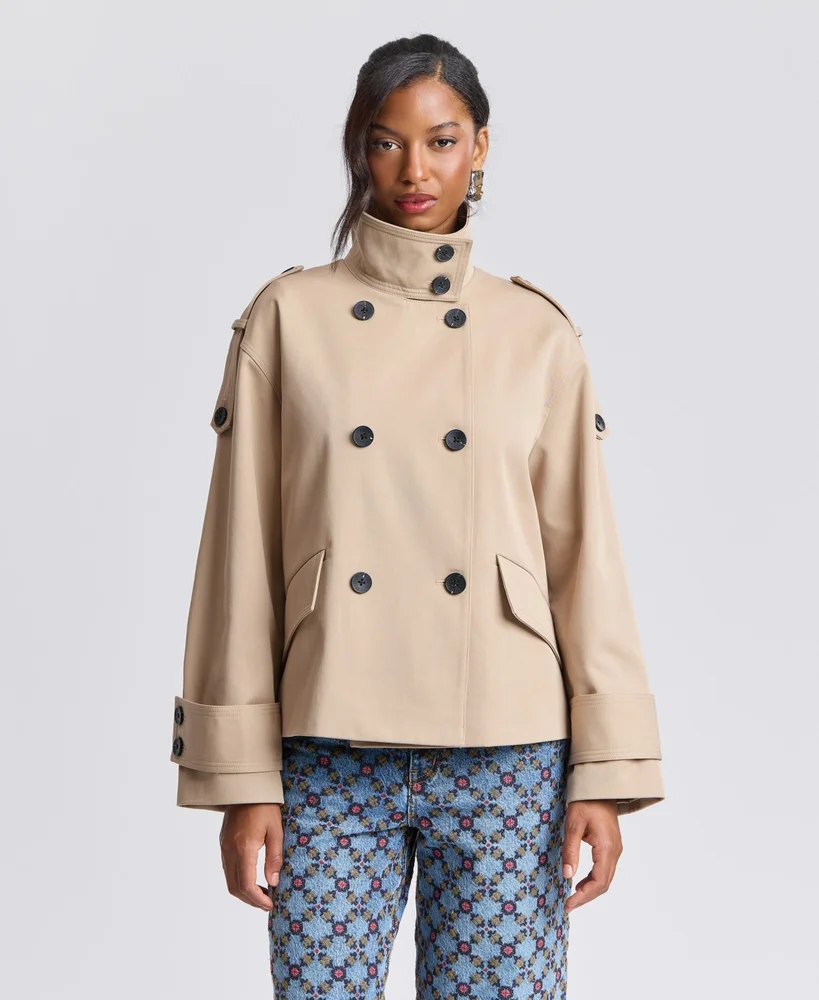 Double-Breasted Short Trench Coat