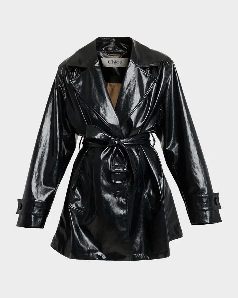 Shiny Belted Short Trench Coat