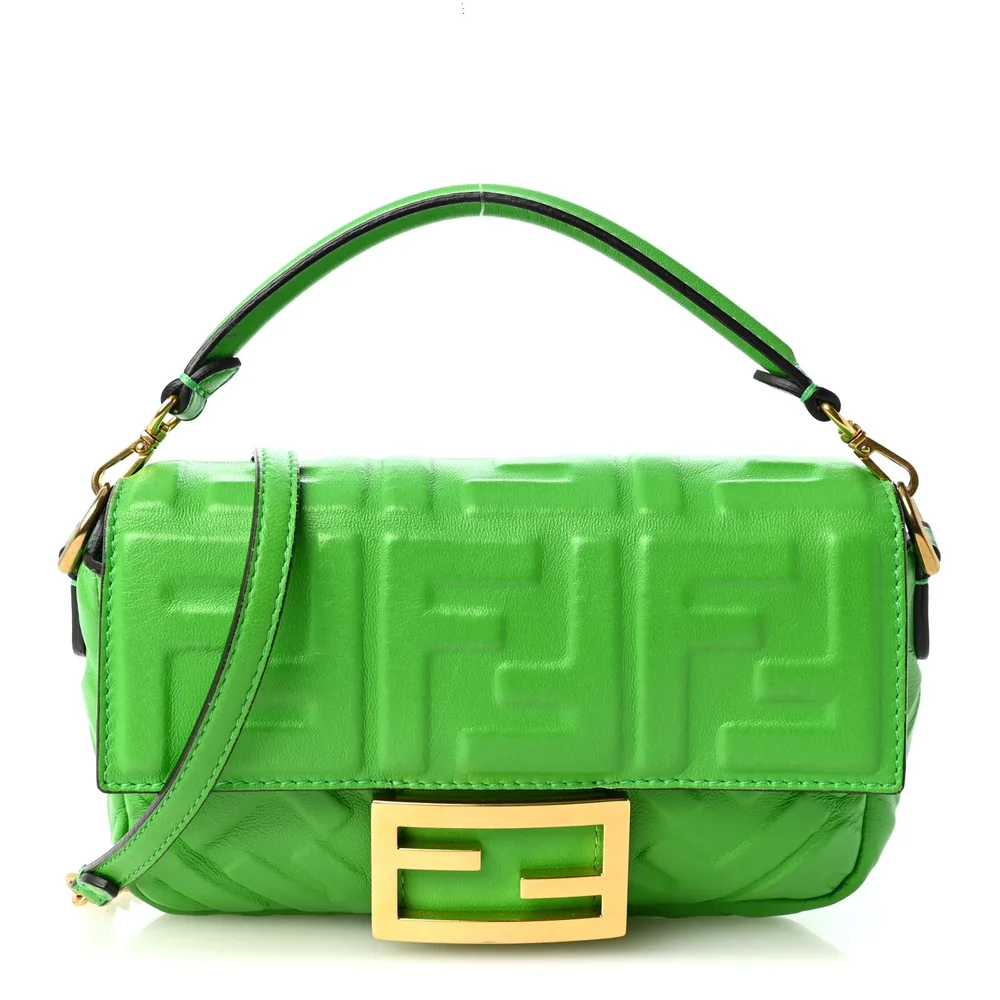 Pre-Owned Nappa FF 1974 Embossed Mini Baguette Tomatillo