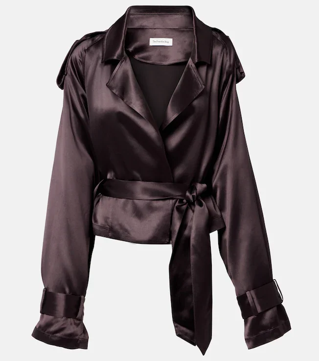 Simona cropped satin trench coat