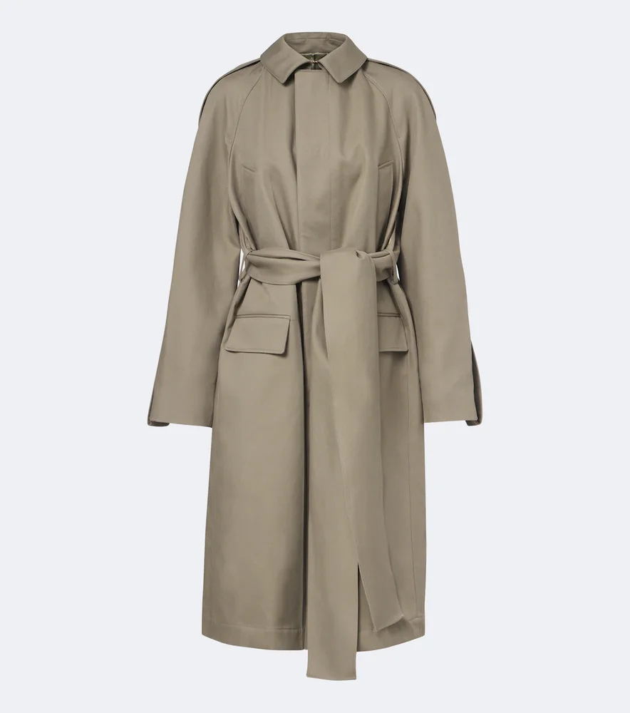 Belted cotton gabardine coat