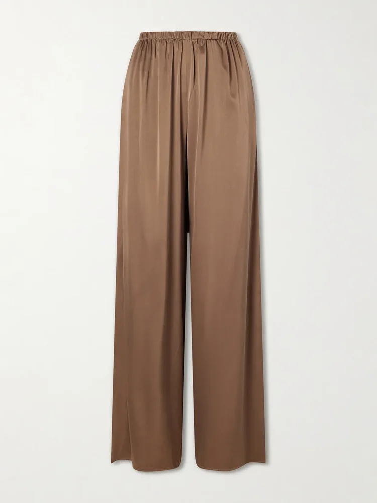silk blend wide leg pants
