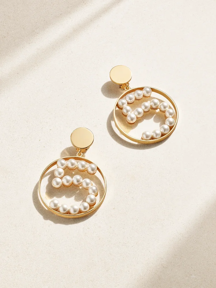 Gold-plated faux pearl clip earrings
