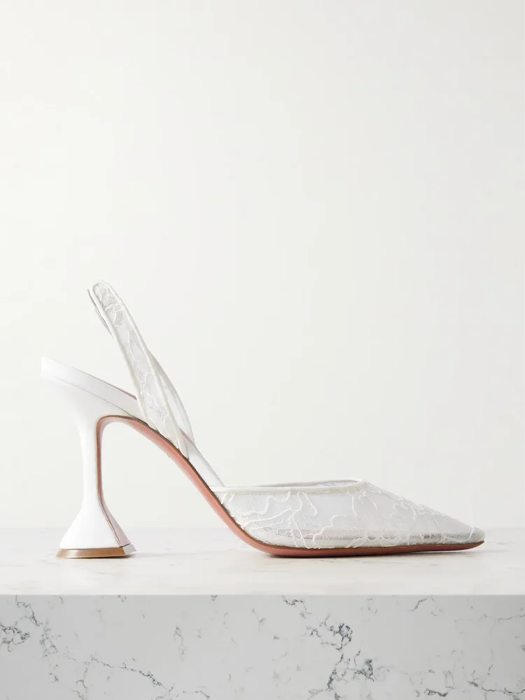 Holli lace and leather slingback pumps