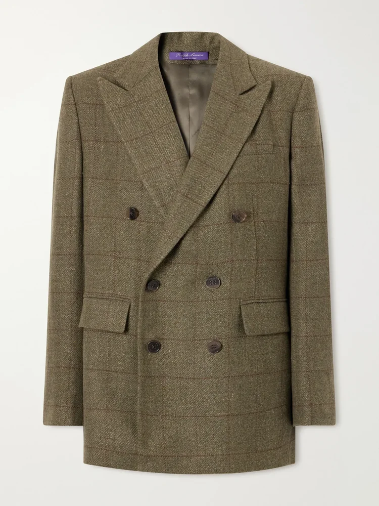 Ramona double-breasted windowpane linen, cashmere and silk-blend blazer