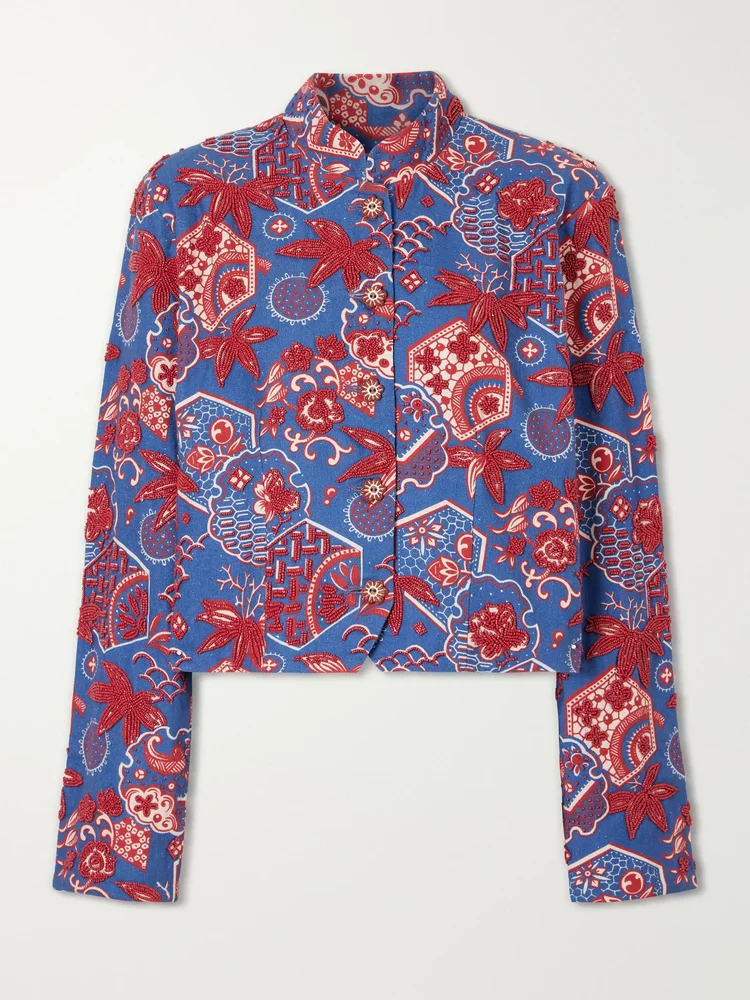 Clarke Delft Hive cropped embellished printed cotton jacket