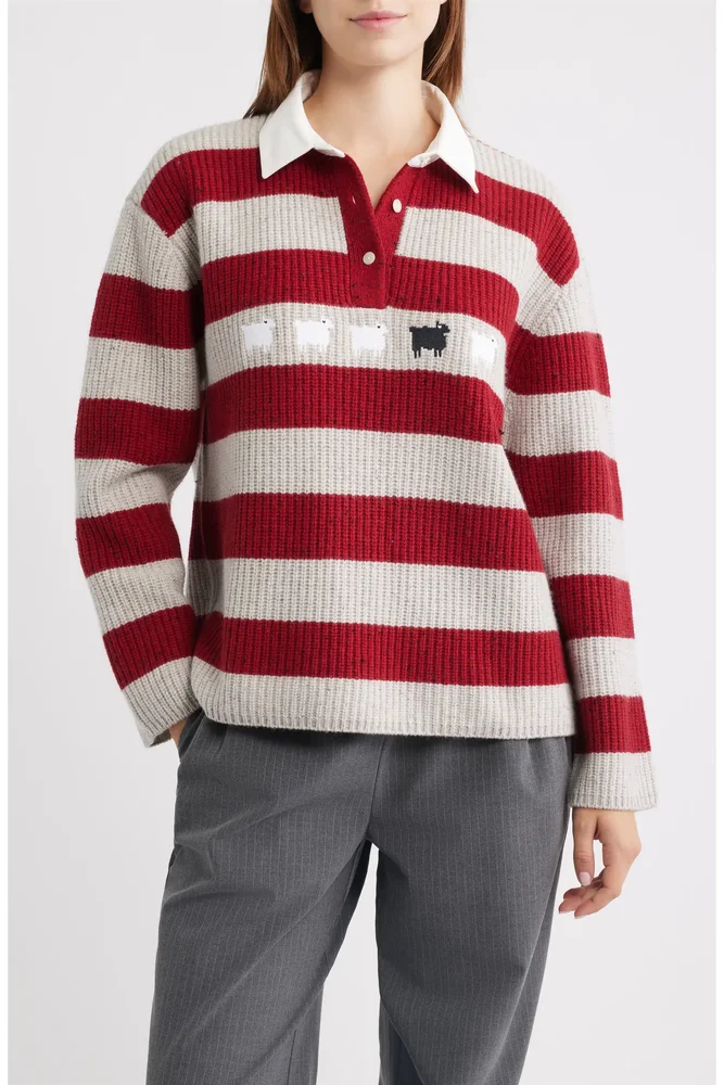 Sheep Striped Wool Rugby Sweater