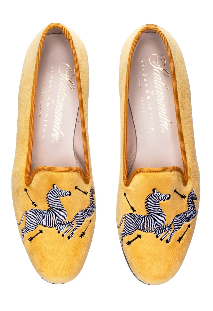 Zebras Yellow Velvet Slipper (Women)
