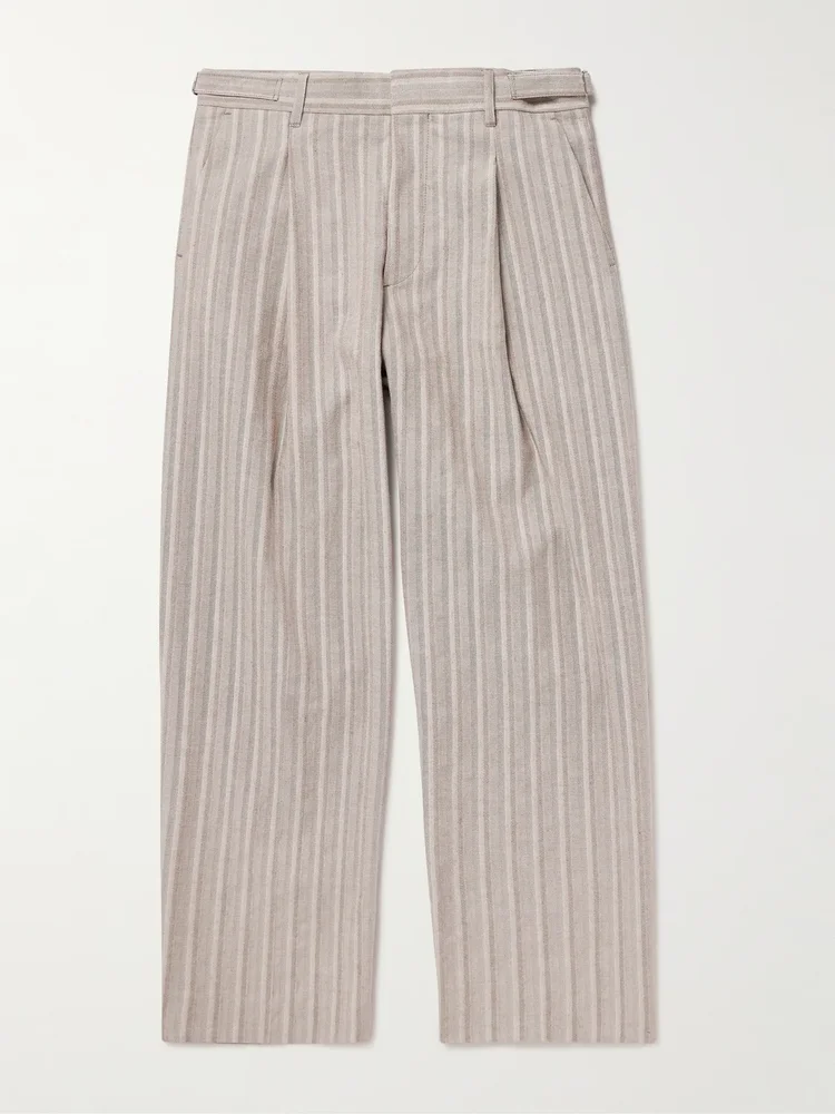 Kay 10058 Wide-Leg Pleated Herringbone Organic Cotton-Blend Suit Trousers