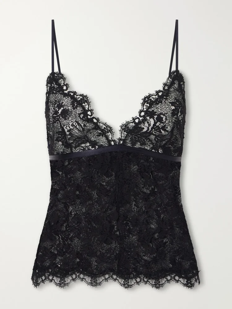 Adiena stretch-silk lace camisole