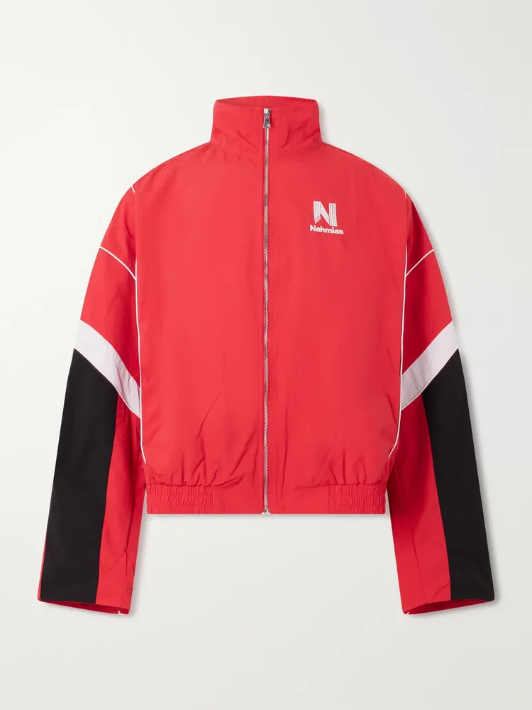 Logo-Embroidered Striped Nylon Jacket